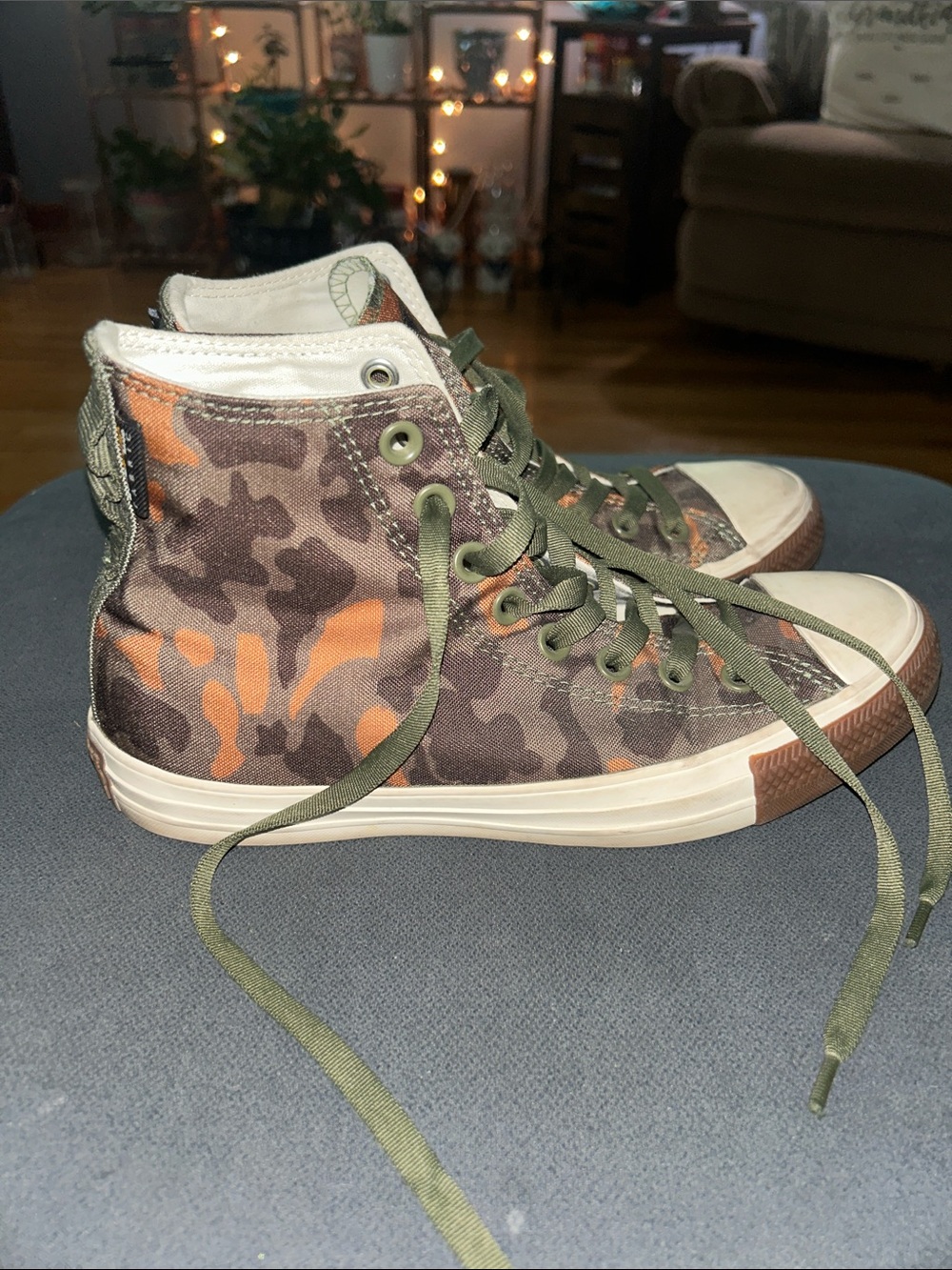 Unisex Converse Camouflage High-Top Sneakers with Olive and Brown Accents